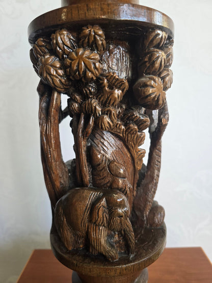 Handgeschnitzter Holz Kerzenhalter Elefant Palmen Figur Vintage Kolonialstil