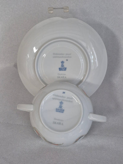 Kaiser Skara Suppentasse mit Untertasse, Blüten, Vintage