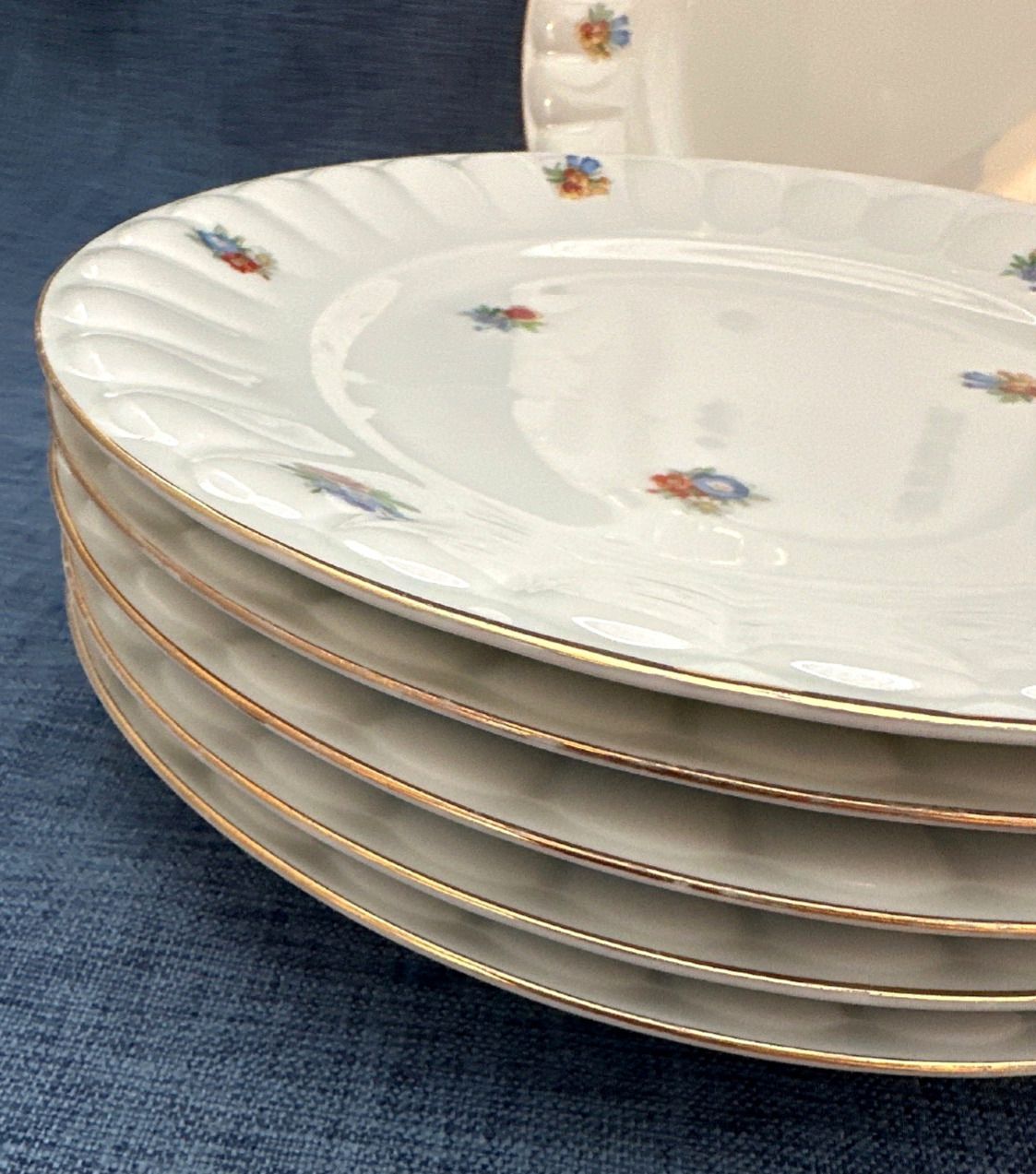 Thomas Bavaria Porzellan Teller 6er Set Blumendekor Goldrand weiß vintage