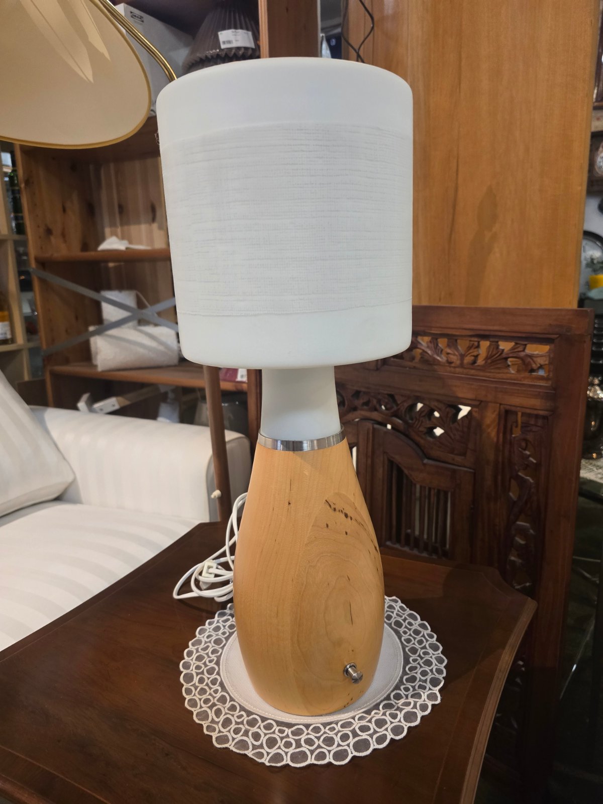 IKEA Tischlampe Holzfuß weiß Glasschirm Typ B0108 Skandinavisch Natur