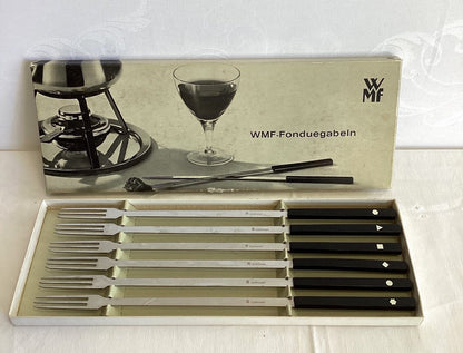 WMF Fonduegabeln 6er Set Germany Edelstahl schwarze Griffe Vintage OVP