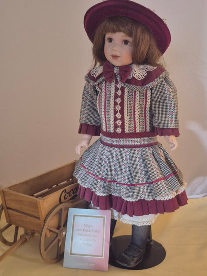 Franklin Mint - Megan Coca-Cola Sammlerpuppe mit Holzwagen Vintage