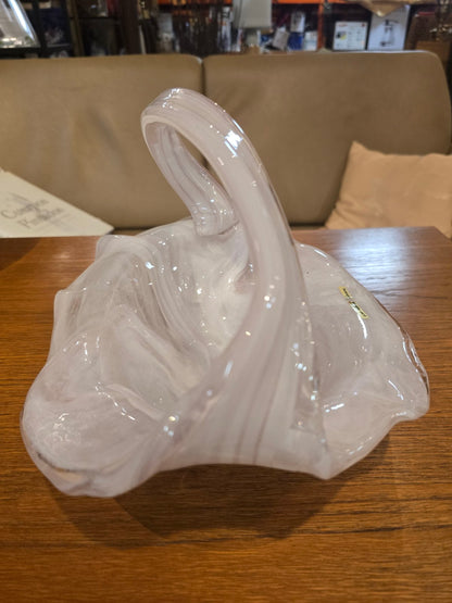 Kaspar single-art Glaskorb mundgeblasen Handarbeit Opalino Rosa Weiß Vintage