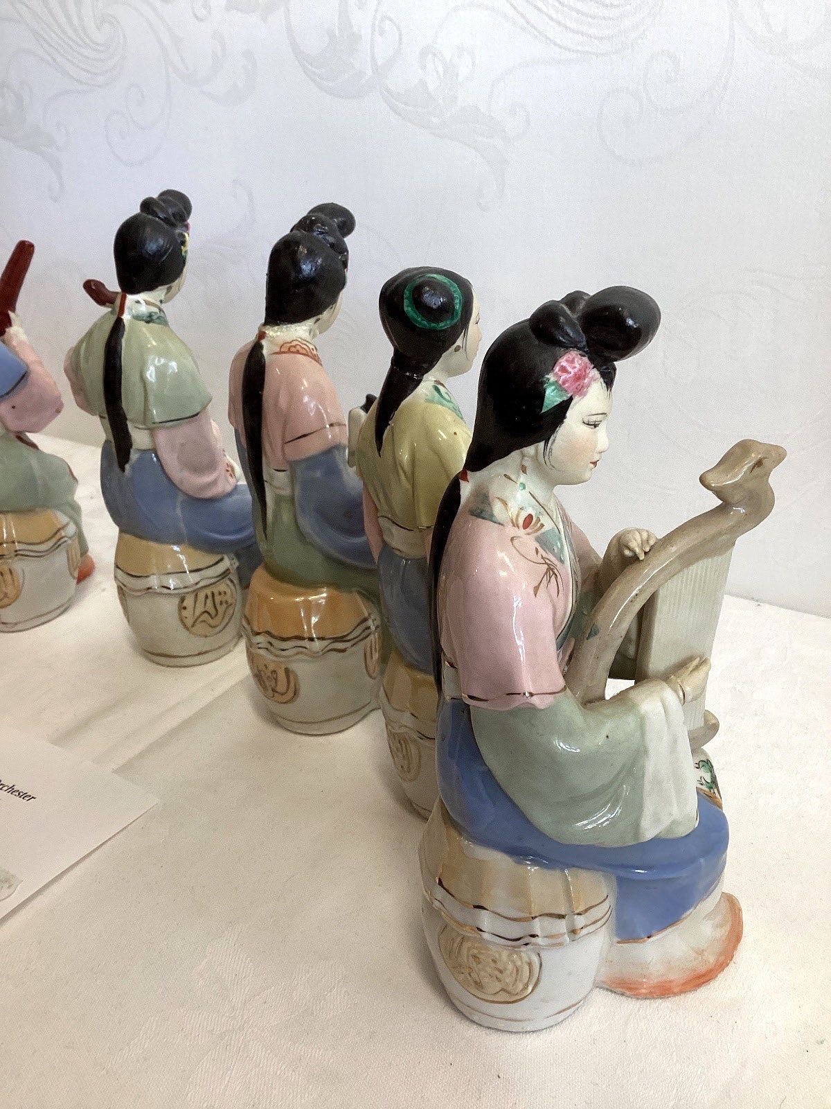 6x Chinesische Porzellanfigur Musikerinnen Orchester handgemalt Vintage China
