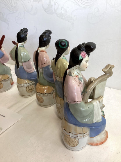 6x Chinesische Porzellanfigur Musikerinnen Orchester handgemalt Vintage China