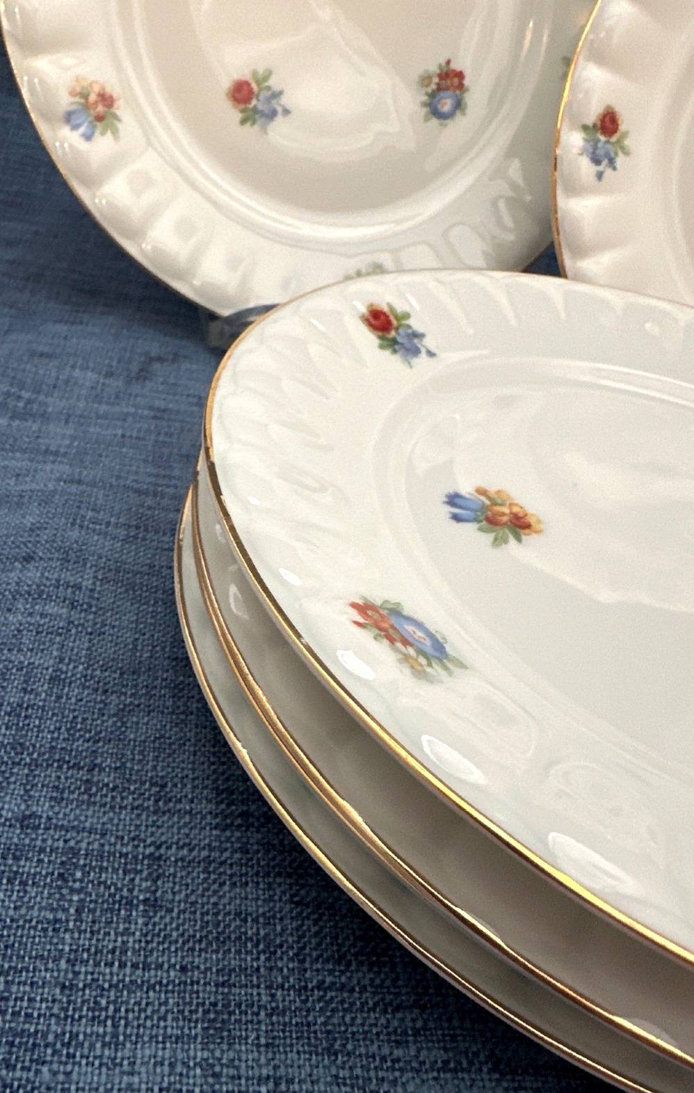 Thomas Bavaria Porzellan Frühstücks Teller Set 6x Blumendekor Goldrand Vintage