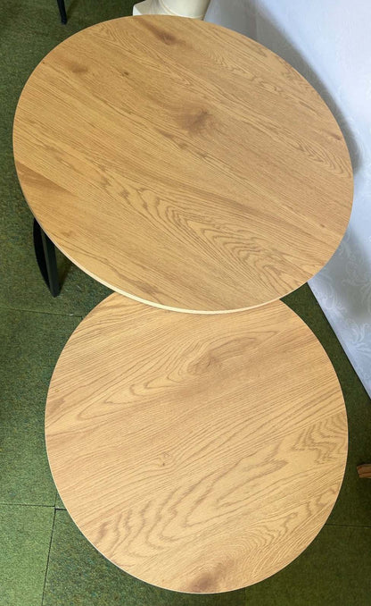 2er Set Couchtisch rund Holzwerkstoff Eichenfarbig, Metall, " Ciara"