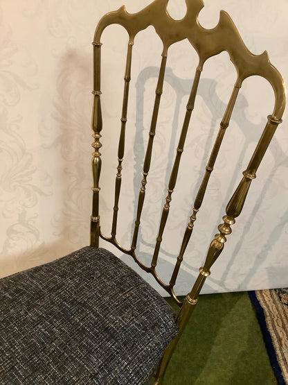 Chiavari Stuhl - Messing - Polstersitz Grau Blau - Italien 1960