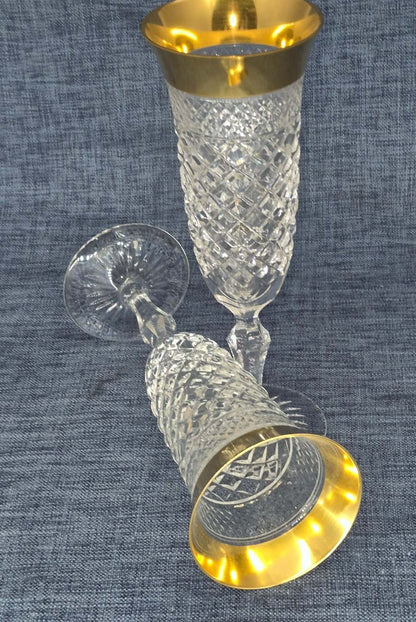 Josephinenhütte - Design: Ernestine - zwei Sektflöten - Kristallglas - 24 Karat