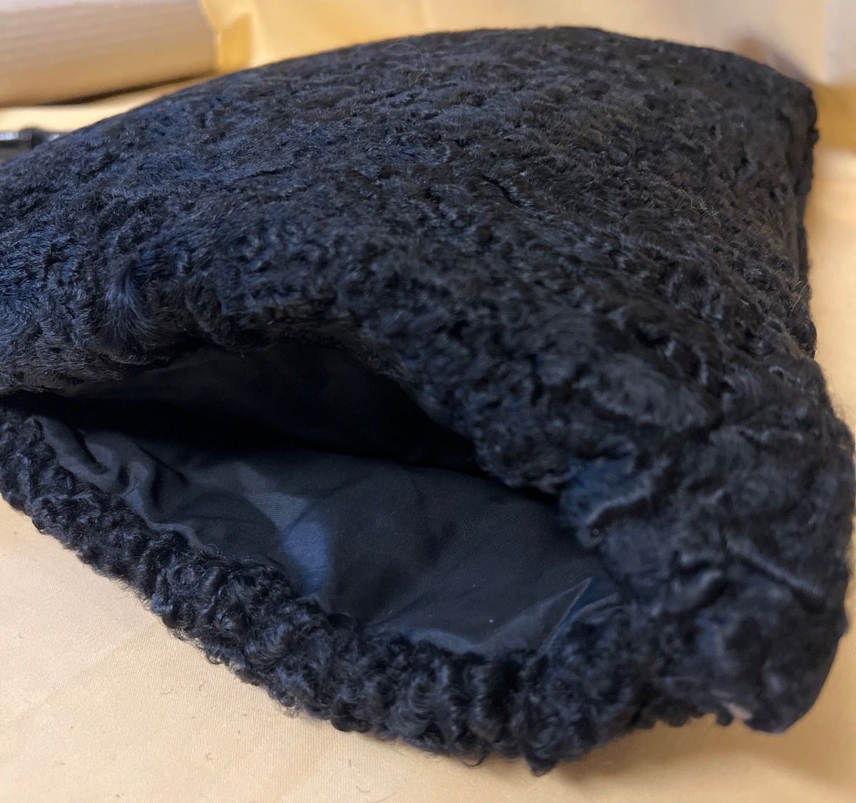 Handtasche, Taschenmuff, Persianerstil,  schwarz, Bambus-Henkel