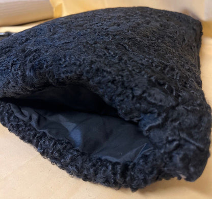 Handtasche, Taschenmuff, Persianerstil,  schwarz, Bambus-Henkel