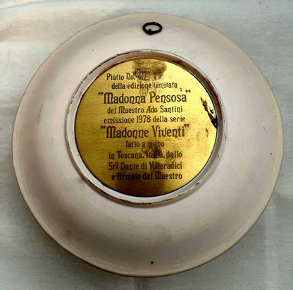 Ado Santini, Madonna Pensosa Reliefplatte 1978, Madonne Viventi Toskana Limit.