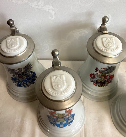5x Fürstenberg Bierkrug Porzellan Zinndeckel Wappen Hannover Papier Alfeld Leine