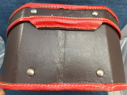 Alter Hutkoffer, rund, braun/rot, Kunst-Leder, mit Schloss