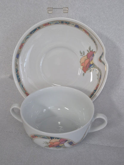 Kaiser Skara Suppentasse mit Untertasse, Blüten, Vintage