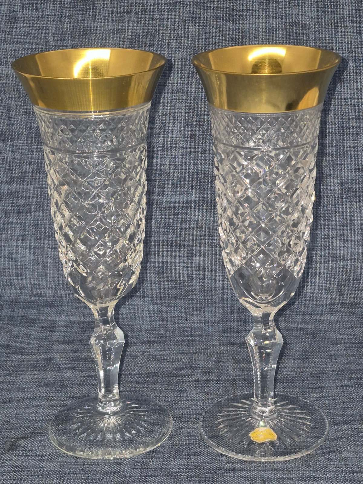 Josephinenhütte - Design: Ernestine - zwei Sektflöten - Kristallglas - 24 Karat