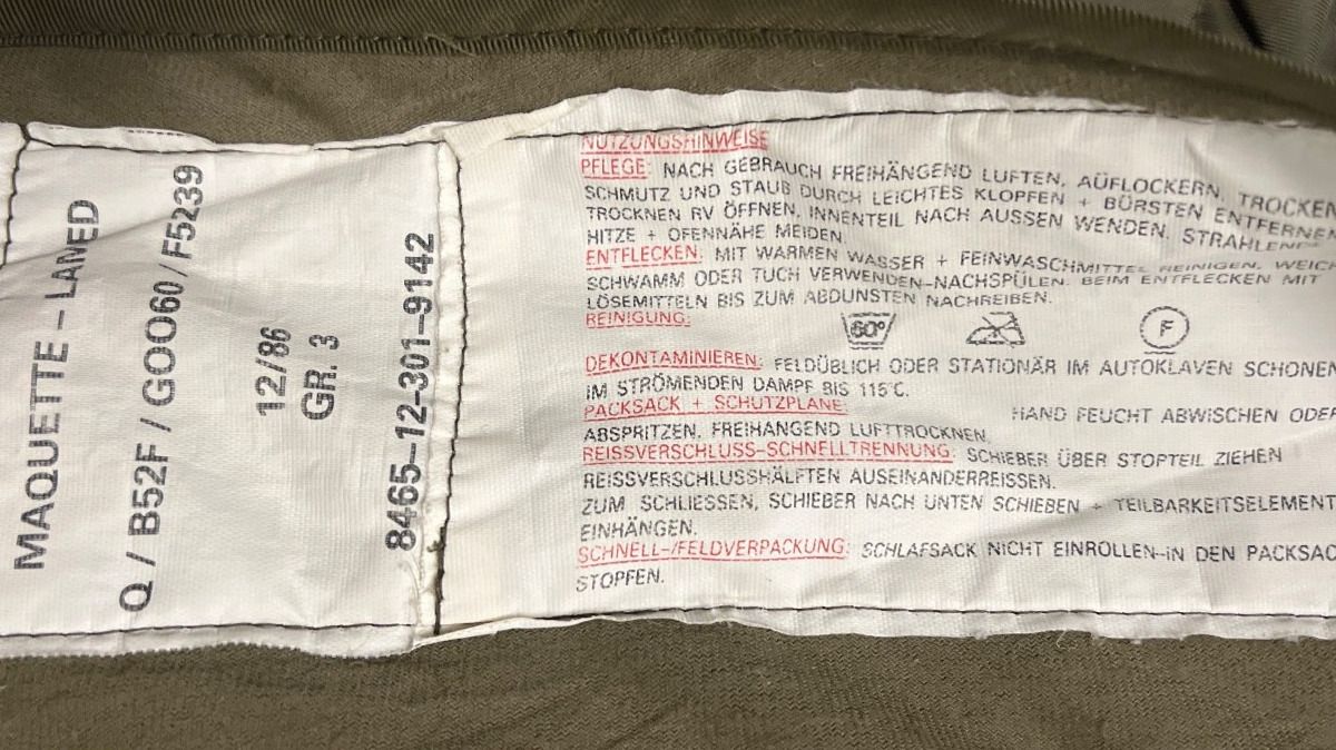Bundeswehr Mumien-Schlafsack, Oliv, Gr.3, 1986, Maquette-Laned mit Packsack