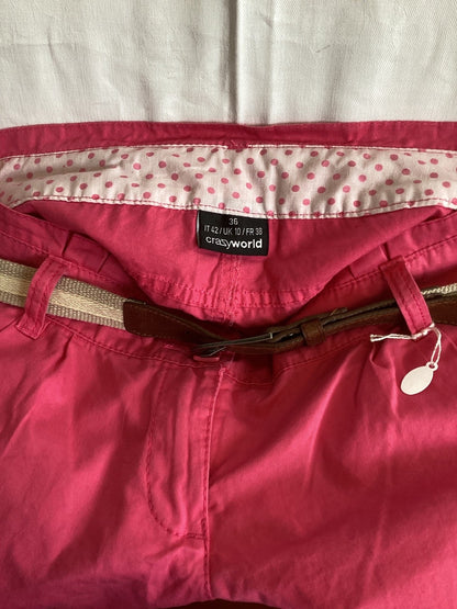 Crazyworld Damen Shorts pink Gr. 36 IT42 UK10 FR38 Sommer kurze Hose Gürtel