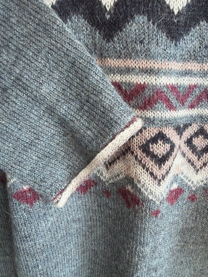 Esprit Damen Strickpullover Norweger Fair Isle Muster grau blau Gr. M neu