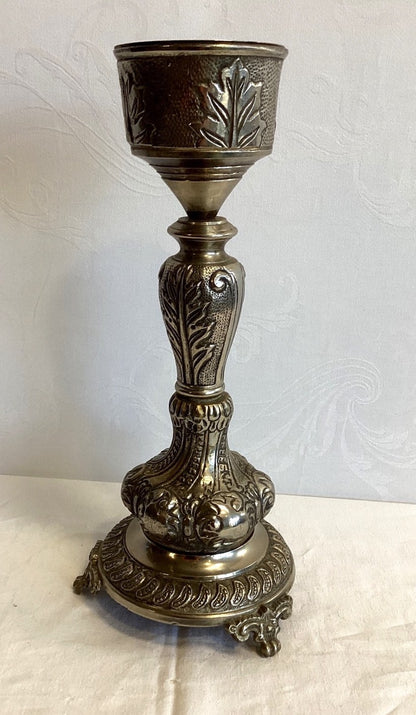 Antiker Kerzenständer Barock Rokoko versilbert Messing Blattdekor Ornament