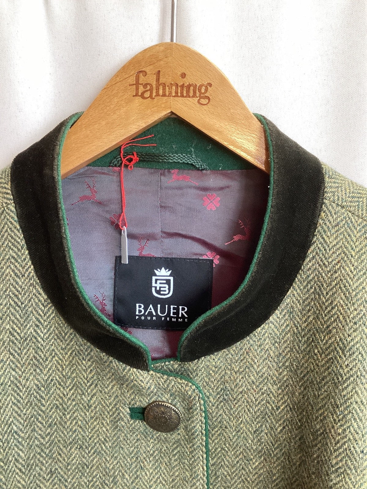 Bauer Pour Femme Trachtenjacke Damen Gr.48 Schurwolle Grün Velours Tracht