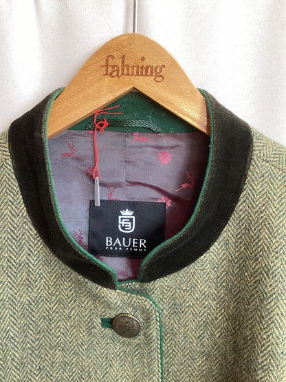 Bauer Pour Femme Trachtenjacke Damen Gr.48 Schurwolle Grün Velours Tracht