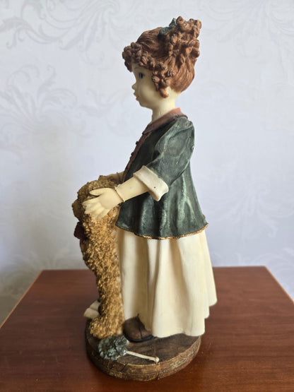 Dekofigur Mädchen mit Teddybär Kunstharz Vintage Sammlerfigur nostalgisch