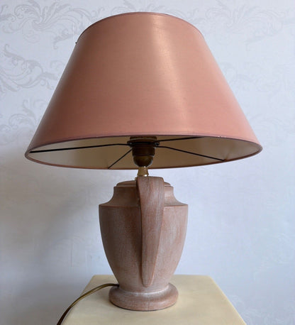 Tischlampe Keramik Amphore Henkel rosa altrosa Lampenschirm  Vintage