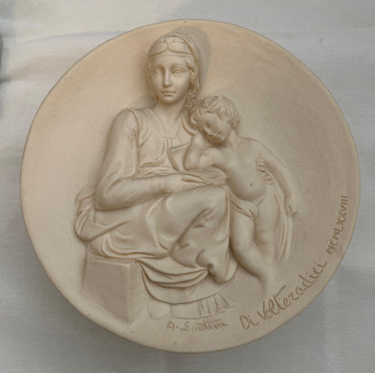 Ado Santini, Madonna Pensosa Reliefplatte 1978, Madonne Viventi Toskana Limit.