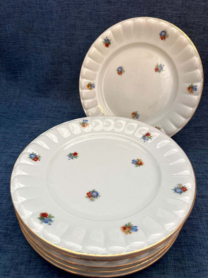 Thomas Bavaria Porzellan Teller 6er Set Blumendekor Goldrand weiß vintage