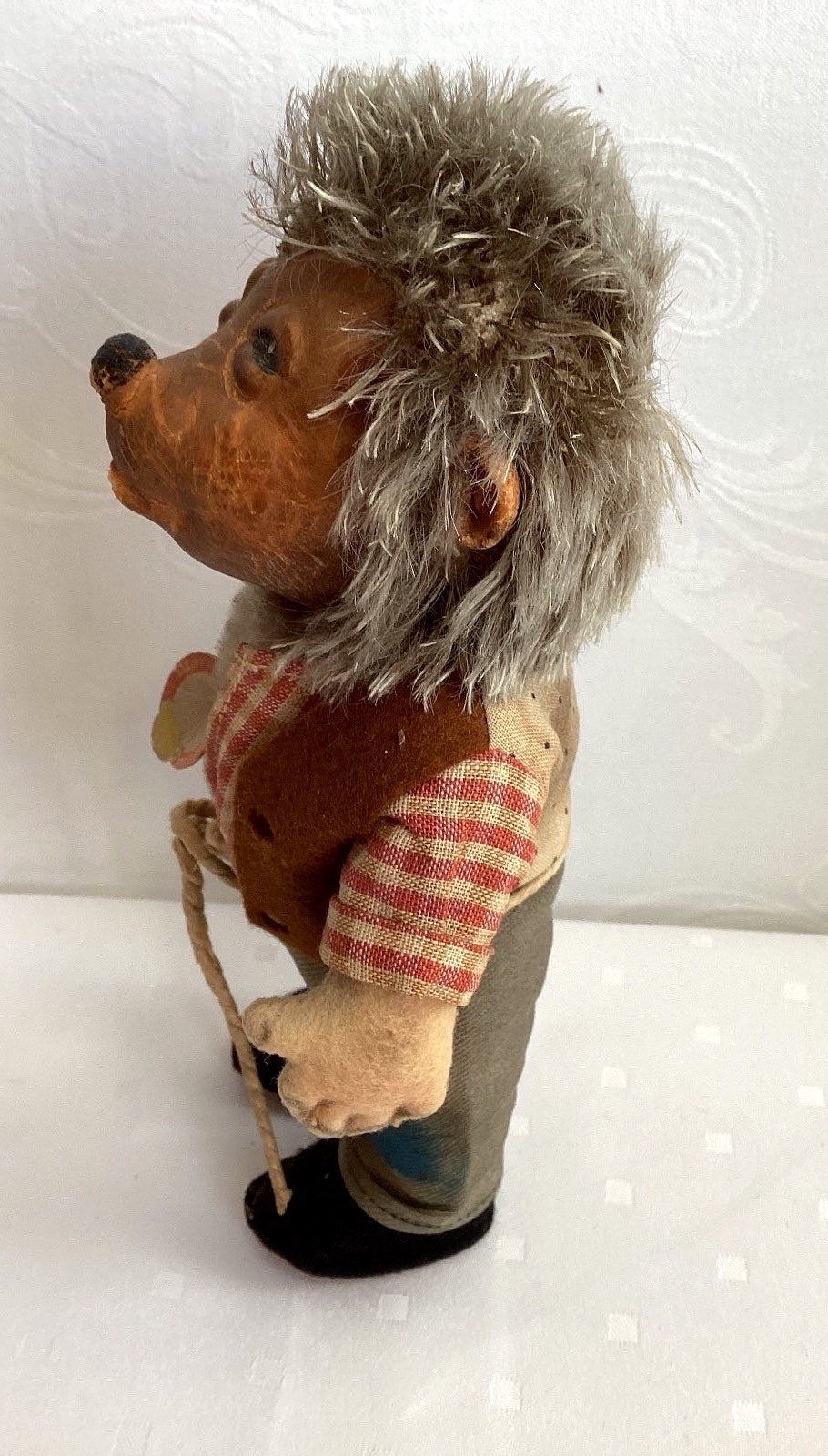 Mecki Igel Stofftier Puppe Igelmann mit Etikett Sammlerstück 50er 60er Höhe 17cm