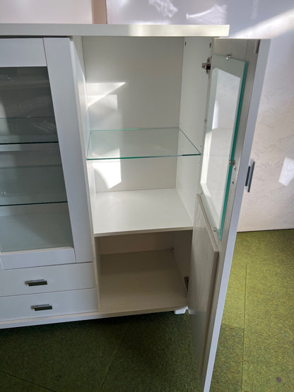 Vitrineschrank, Highboard, Glasböden, Innen-Beleuchtung, 4 Türen, 2 Schubladen