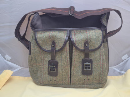 Barbour Tweed Tarras Bag Umhängetasche Schultertasche Herringbone Grün Leder