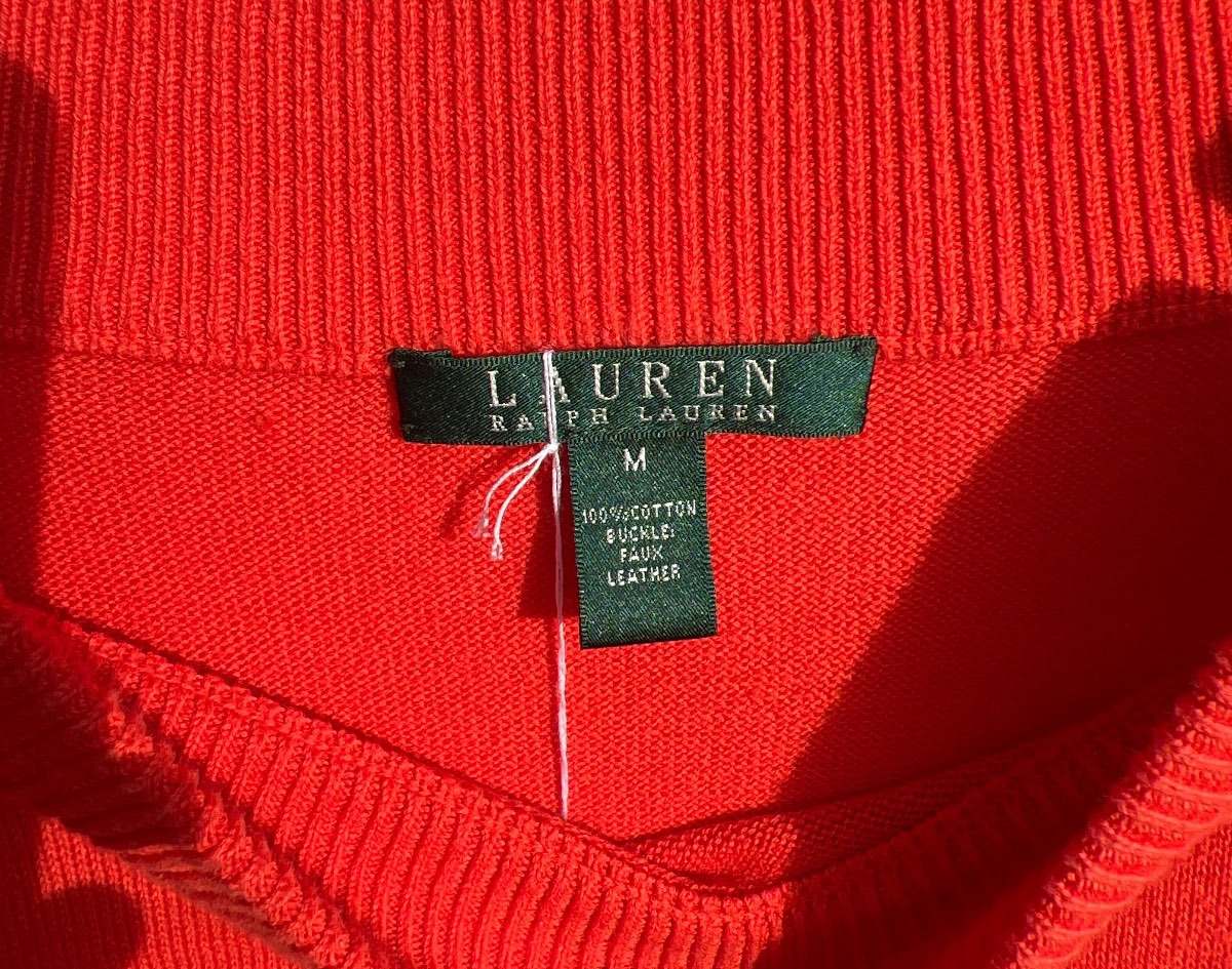 Ralph Lauren, Damen Pullover, koralle, Gr. M, Baumwolle Kunstleder-Schnalle