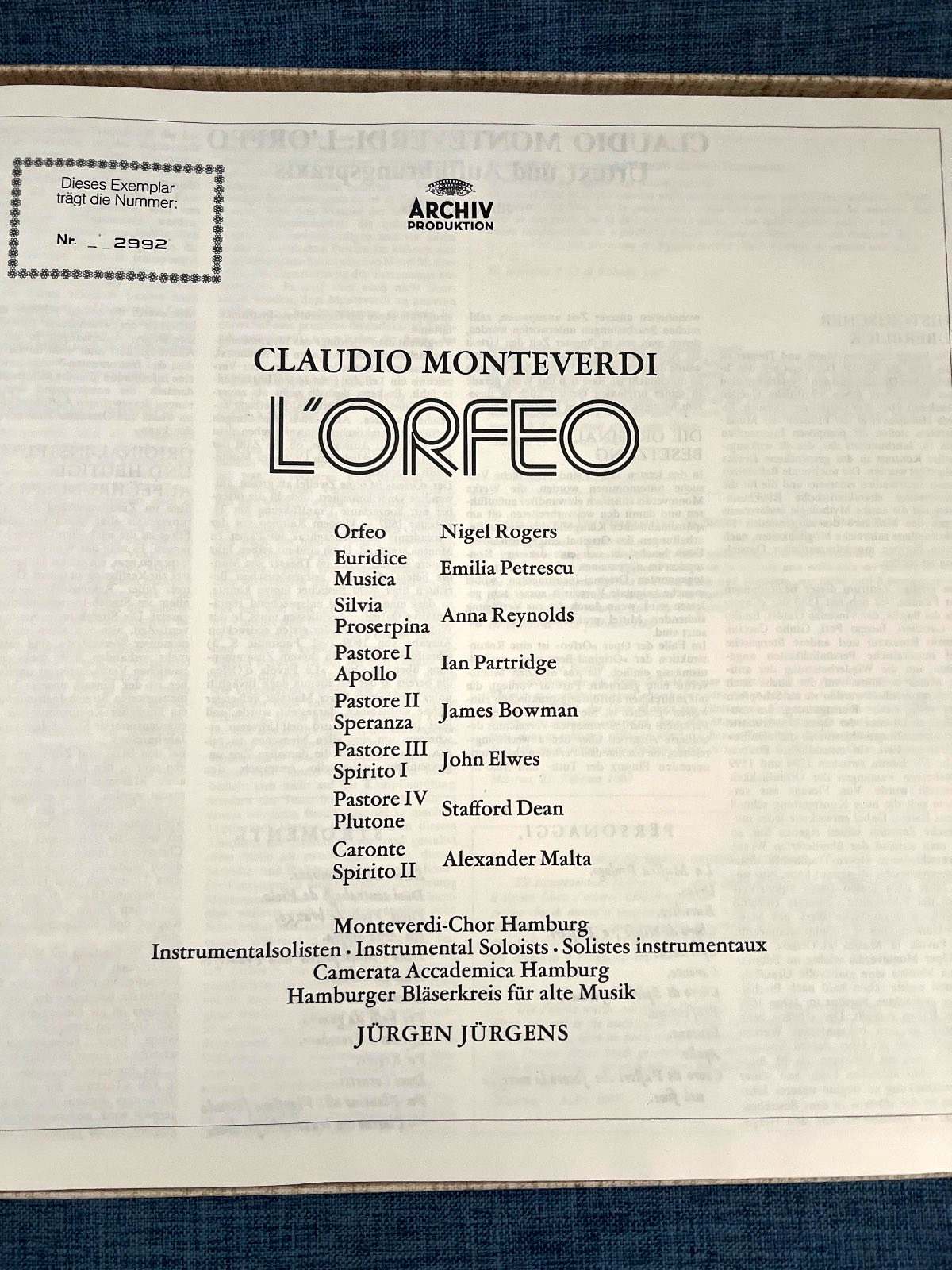 Monteverdi L'Orfeo, Archiv Produktion, 3 Vinyl LP's in Box, Polydor int.1974