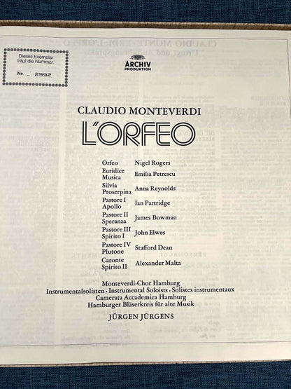 Monteverdi L'Orfeo, Archiv Produktion, 3 Vinyl LP's in Box, Polydor int.1974