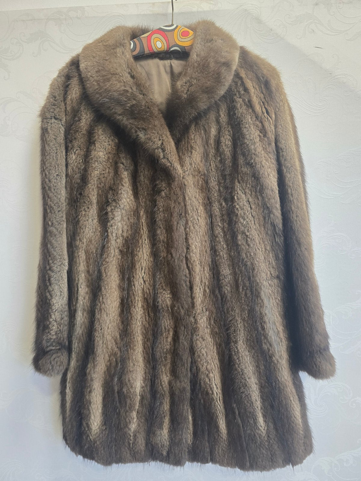 Vintage Damen Pelzmantel Echtpelz braun Nerz-Optik Retro Wintermantel gebraucht