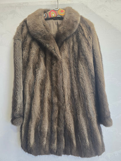 Vintage Damen Pelzmantel Echtpelz braun Nerz-Optik Retro Wintermantel gebraucht