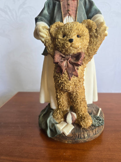 Dekofigur Mädchen mit Teddybär Kunstharz Vintage Sammlerfigur nostalgisch