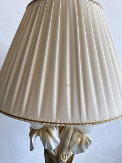 Tischlampe Iris Blüten Keramik Gips creme gold Landhaus Shabby Vintage