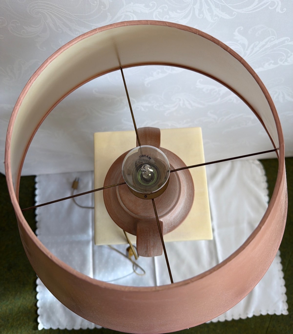 Tischlampe Keramik Amphore Henkel rosa altrosa Lampenschirm  Vintage