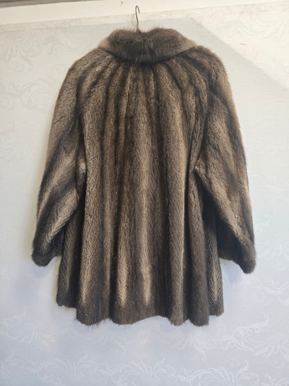 Vintage Damen Pelzmantel Echtpelz braun Nerz-Optik Retro Wintermantel gebraucht