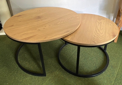 2er Set Couchtisch rund Holzwerkstoff Eichenfarbig, Metall, " Ciara"