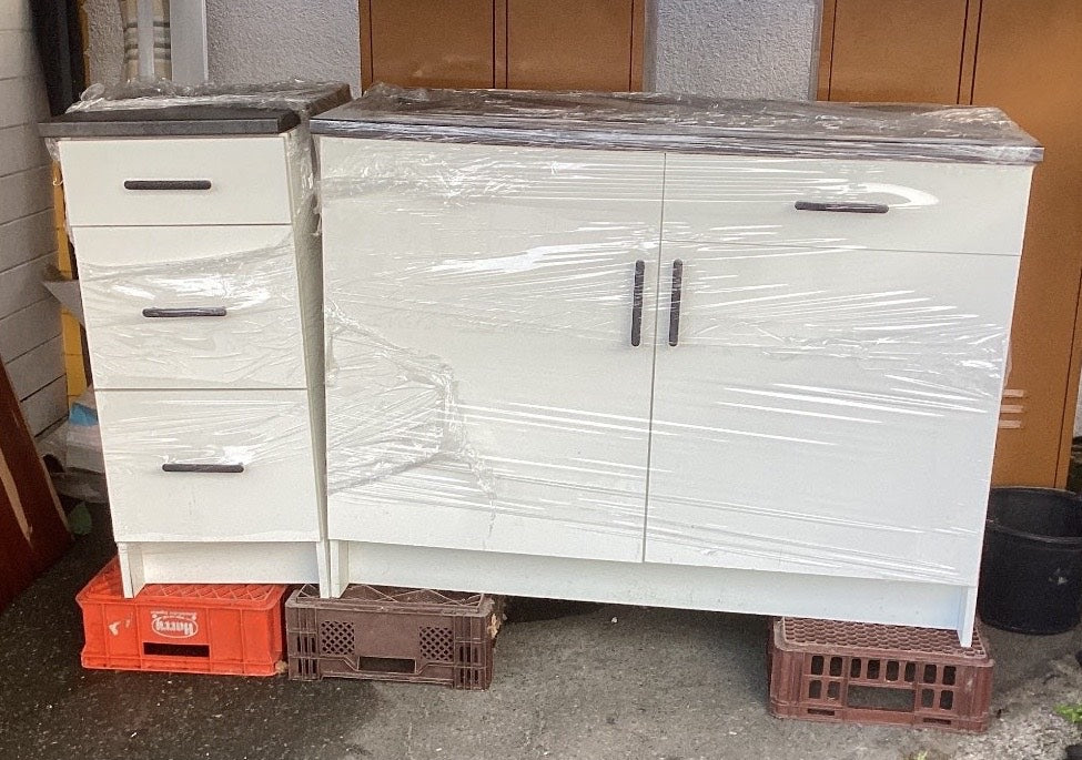 Küchen Unterschrank Set weiß anthrazit Arbeitsplatte 2-tlg modern Küchenmöbel