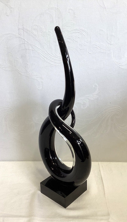 Abstrakte Skulptur Schwarz Glänzend Knoten Design Kunst Deko Modern Standfuß