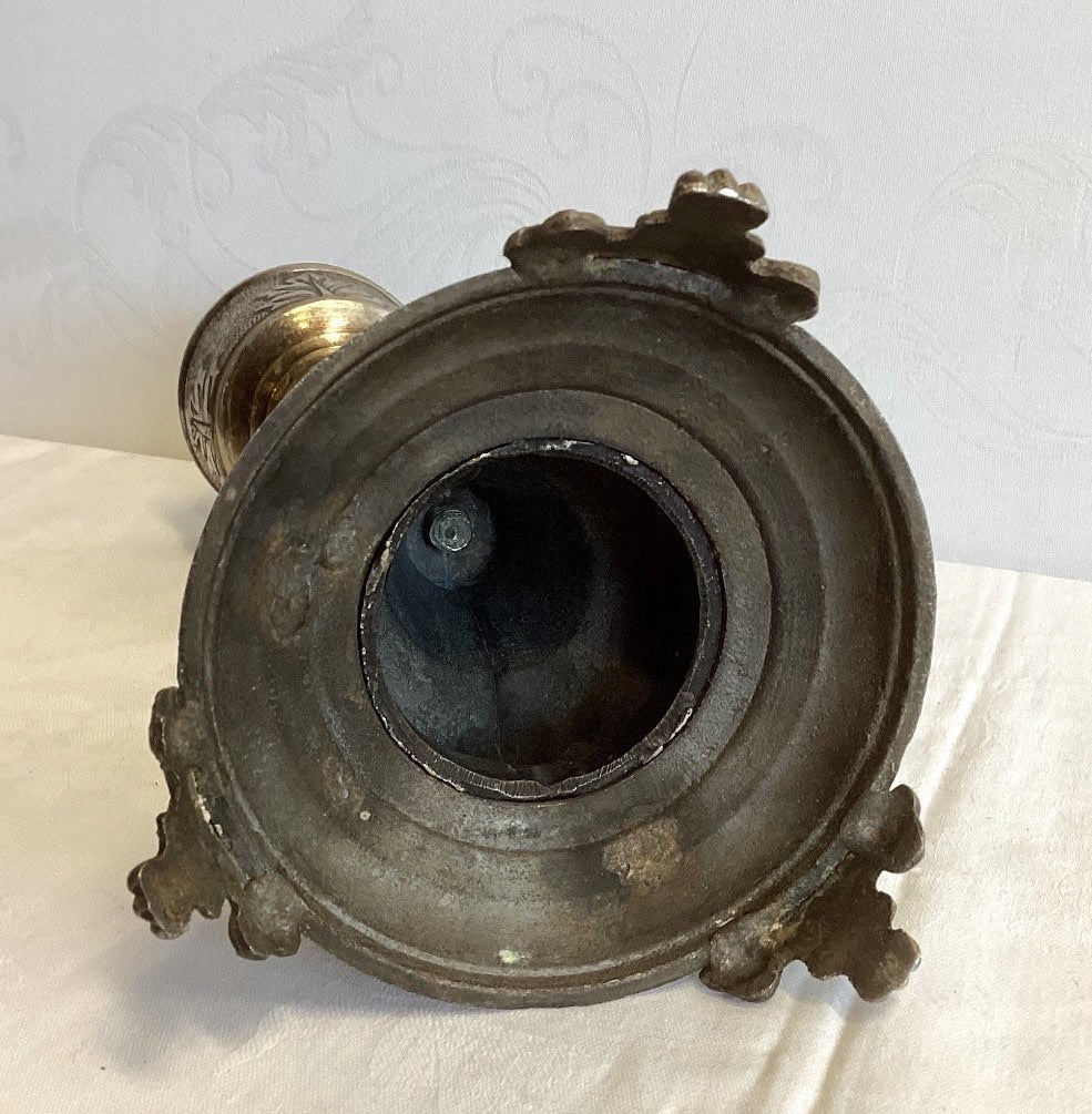 Antiker Kerzenständer Barock Rokoko versilbert Messing Blattdekor Ornament