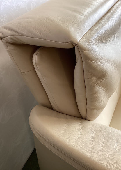 Leder Sessel Creme Beige Wohnzimmer Lounge Chair gepolstert vintage