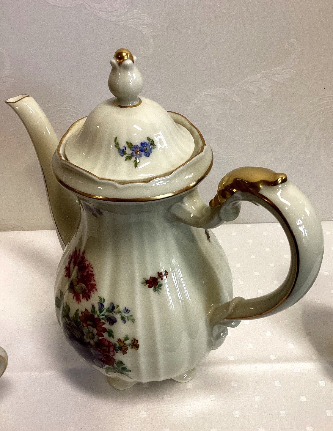 Fürstenberg Kaffeeservice 3-tlg Blumendekor Goldrand Baroque Kanne Milch Zucker