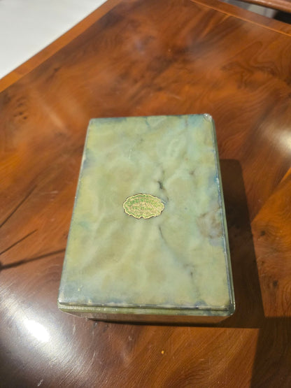 Vintage Schmuckschatulle Marmor Onyx Messing grün eckig Deckelbox