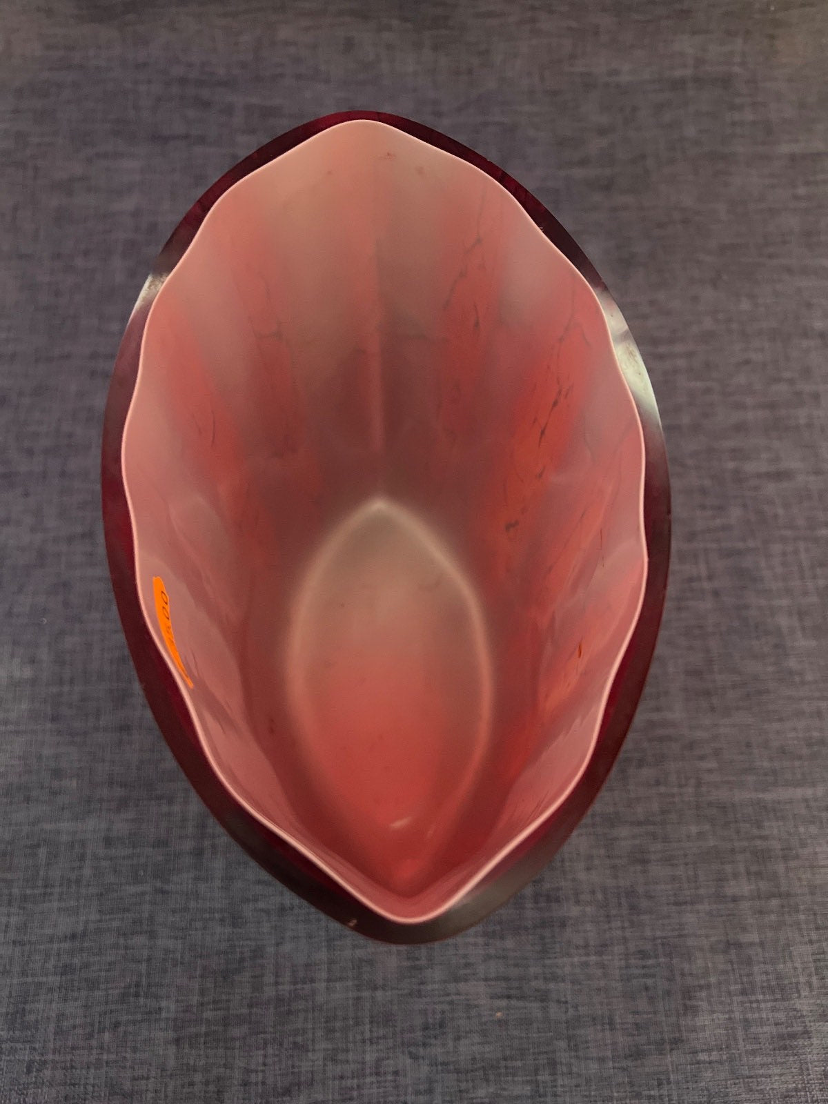 Glasvase, Bodenvase, Tischvase, Glas, rot, Handarbeit, 23,5 cm hoch, oval